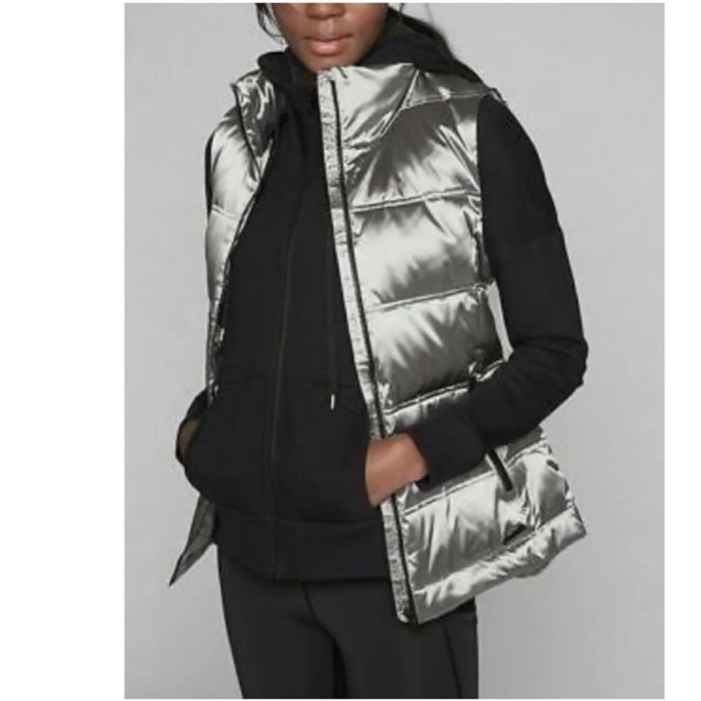 ATHLETA Responsible Down Arch Goose Down Puffer Vest Metallic Silver